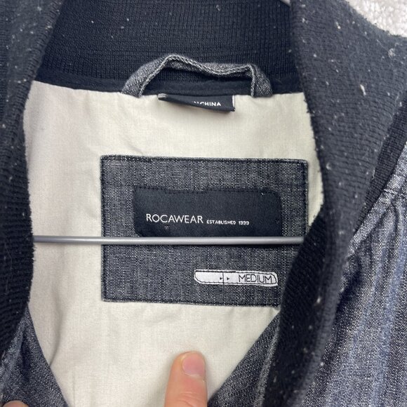 Rocawear Jacket Dark Denim Varsity Bomber Embroidered Sports Y2K Retro Men M - Picture 7 of 15